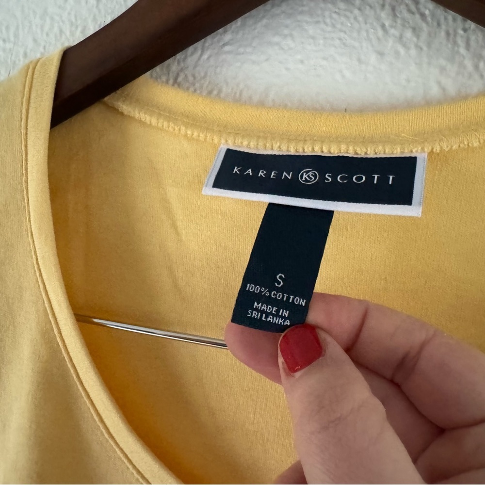 Karen Scott 100% Cotton Basic V-neck Everyday Staple Tee 3/4 Sleeve Size Small - Picture 2 of 5